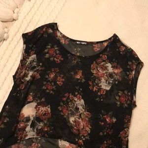 Black Floral Skull Blouse